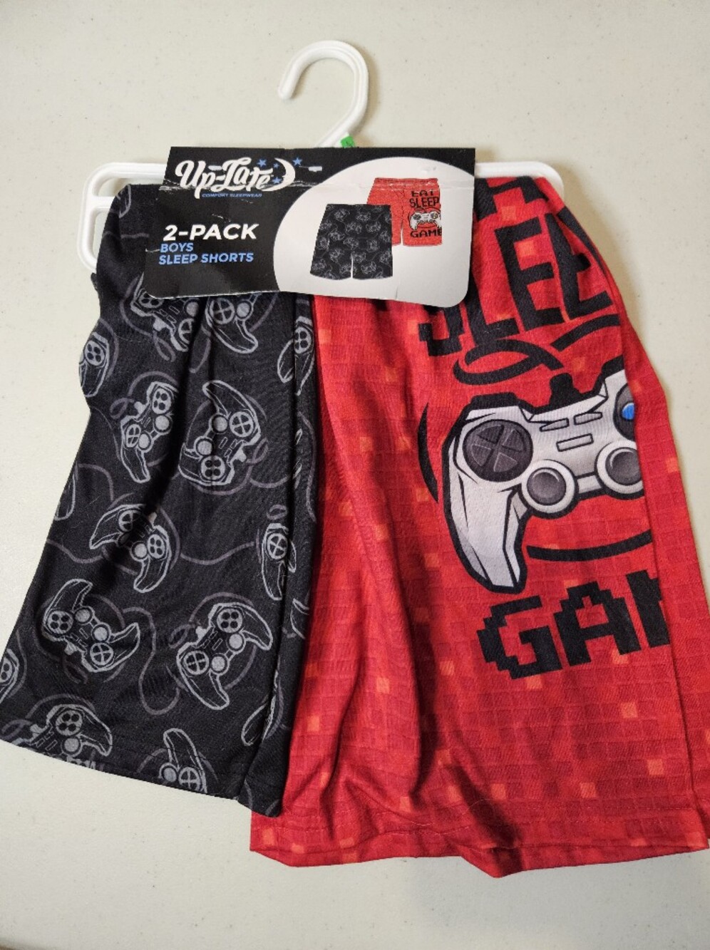 Up Late Boys two pack pajama sleep shorts Gamer Large 10/12